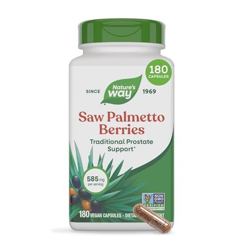 Nature's Way Sägepalmenbeeren – Traditionelle Prostatagesundheit,* Pflanzliches Nahrungsergänzungsmittel für Männer, 585 mg pro Portion, Non-GMO Project verifiziert, vegane Kapseln, 180 Stück