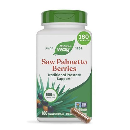 Nature's Way Sägepalmenbeeren – Traditionelle Prostatagesundheit,* Pflanzliches Nahrungsergänzungsmittel für Männer, 585 mg pro Portion, Non-GMO Project verifiziert, vegane Kapseln, 180 Stück