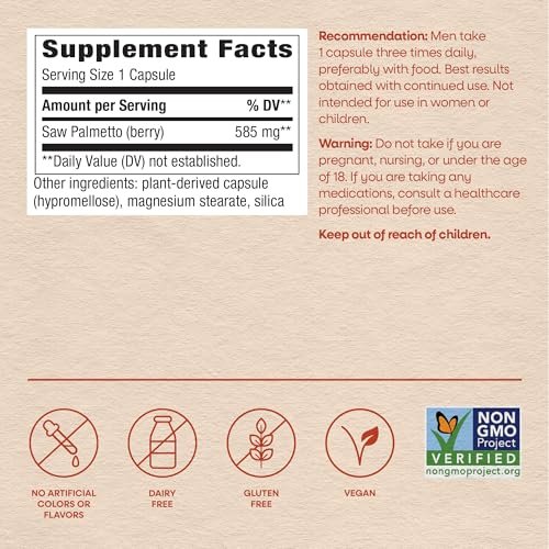 Nature's Way Sägepalmenbeeren – Traditionelle Prostatagesundheit,* Pflanzliches Nahrungsergänzungsmittel für Männer, 585 mg pro Portion, Non-GMO Project verifiziert, vegane Kapseln, 180 Stück