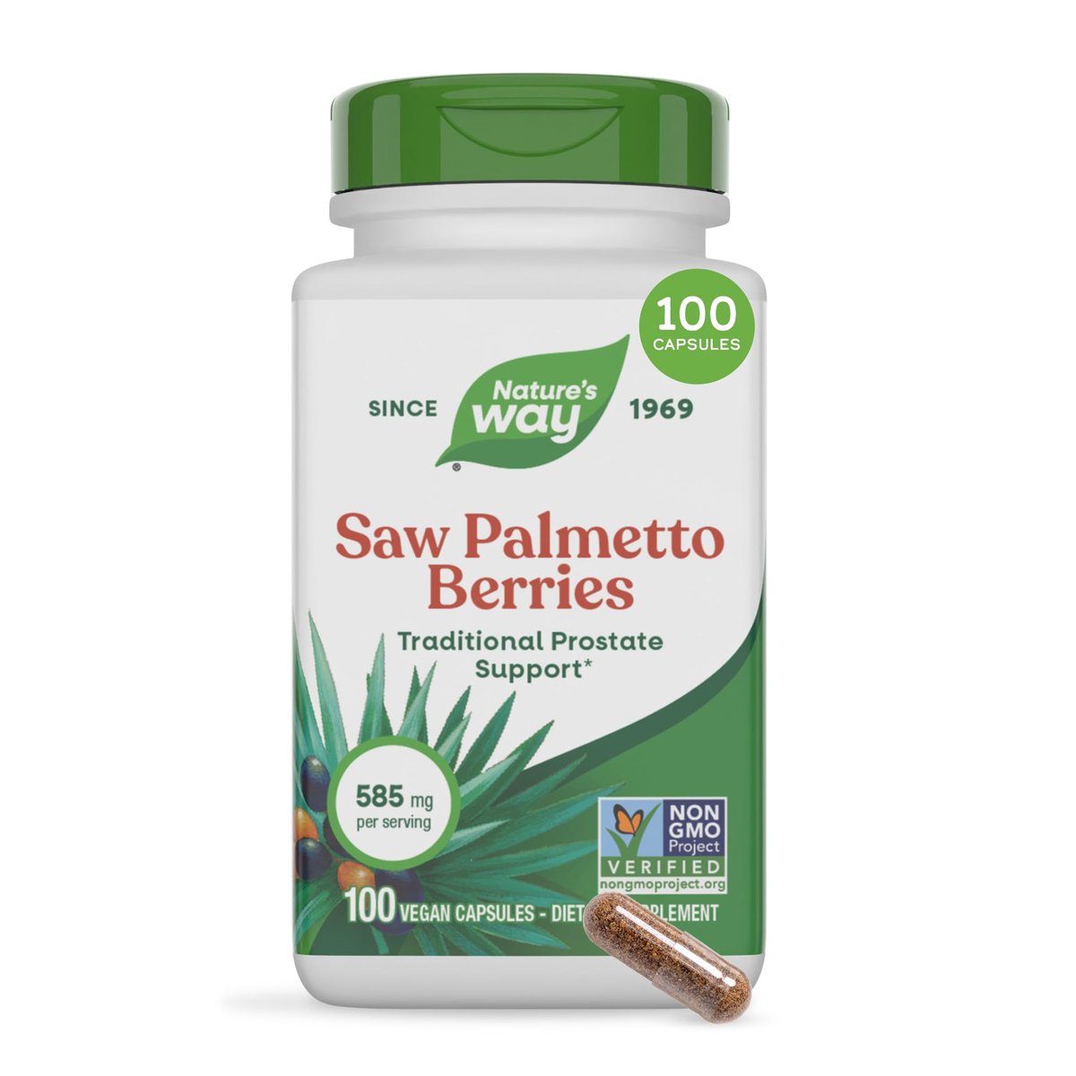 Nature's Way Sägepalmenbeeren – Traditionelle Prostatagesundheit,* Nahrungsergänzungsmittel für Männer, 585 mg pro Portion, Non-GMO Project verifiziert, vegane Kapseln, 100 Stück