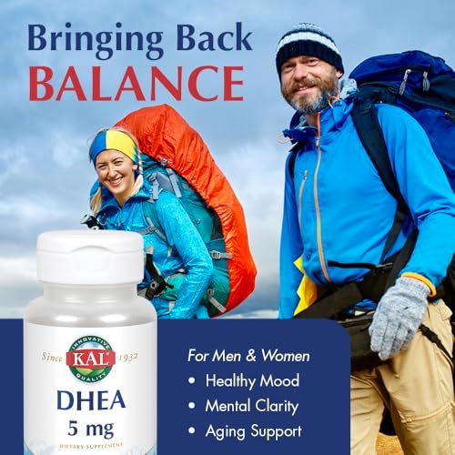 KAL DHEA 5 mg Tabletten – DHEA 5 mg Supplement für Frauen & Männer, 99,5 % rein, natürliche tägliche Unterstützung, vegetarisch – 60 Tabletten