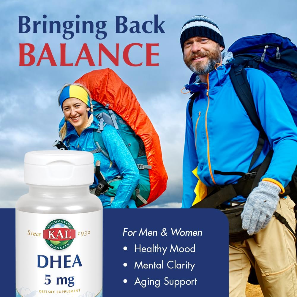 KAL DHEA 5 mg Tabletten – DHEA 5 mg Supplement für Frauen & Männer, 99,5 % rein, natürliche tägliche Unterstützung, vegetarisch – 60 Tabletten