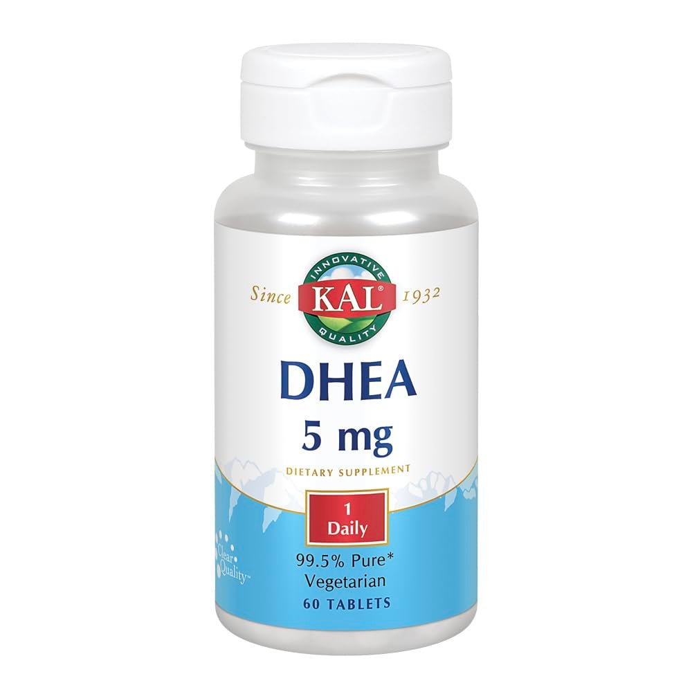 KAL DHEA 5 mg Tabletten – DHEA 5 mg Supplement für Frauen & Männer, 99,5 % rein, natürliche tägliche Unterstützung, vegetarisch – 60 Tabletten