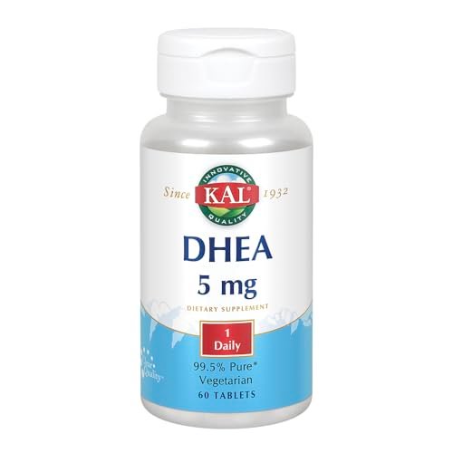 KAL DHEA 5 mg Tabletten – DHEA 5 mg Supplement für Frauen & Männer, 99,5 % rein, natürliche tägliche Unterstützung, vegetarisch – 60 Tabletten