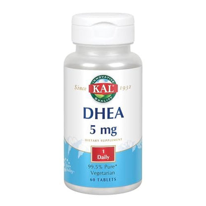 KAL DHEA 5 mg Tabletten – DHEA 5 mg Supplement für Frauen & Männer, 99,5 % rein, natürliche tägliche Unterstützung, vegetarisch – 60 Tabletten