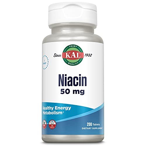 KAL 50 mg Niacin Tabletten, 200 Stück – Vitamin B3 zur Unterstützung des Energiestoffwechsels