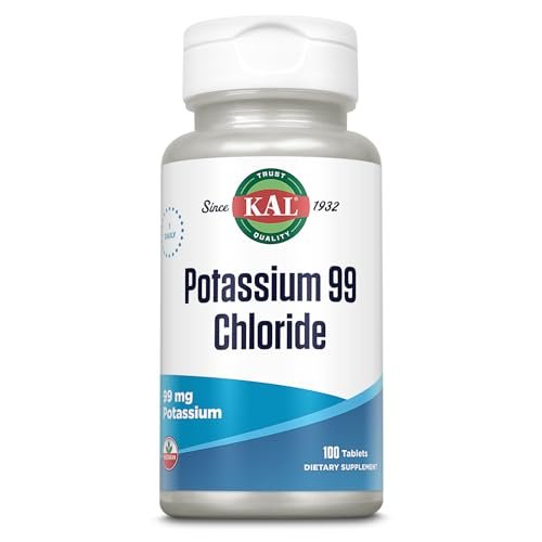 KAL Potassium 99 Chlorid - 99 mg Kaliumchlorid Tabletten, Elektrolyt-Ergänzung für Männer und Frauen - 100 Tabletten