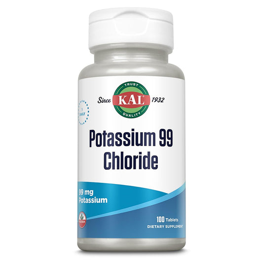 KAL Potassium 99 Chlorid - 99 mg Kaliumchlorid Tabletten, Elektrolyt-Ergänzung für Männer und Frauen - 100 Tabletten