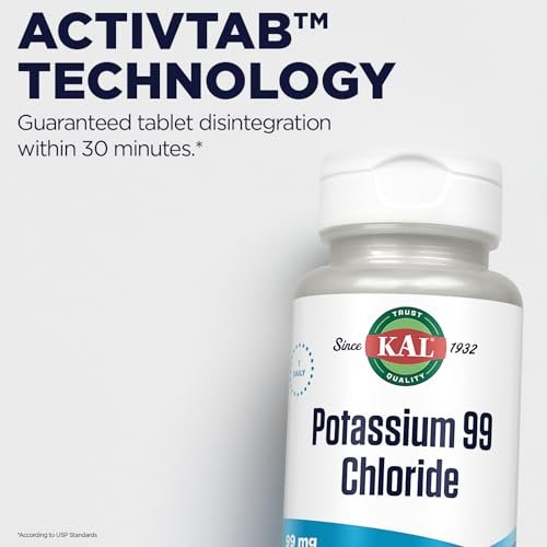 KAL Potassium 99 Chlorid - 99 mg Kaliumchlorid Tabletten, Elektrolyt-Ergänzung für Männer und Frauen - 100 Tabletten
