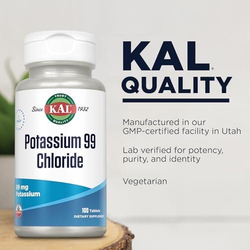 KAL Potassium 99 Chlorid - 99 mg Kaliumchlorid Tabletten, Elektrolyt-Ergänzung für Männer und Frauen - 100 Tabletten