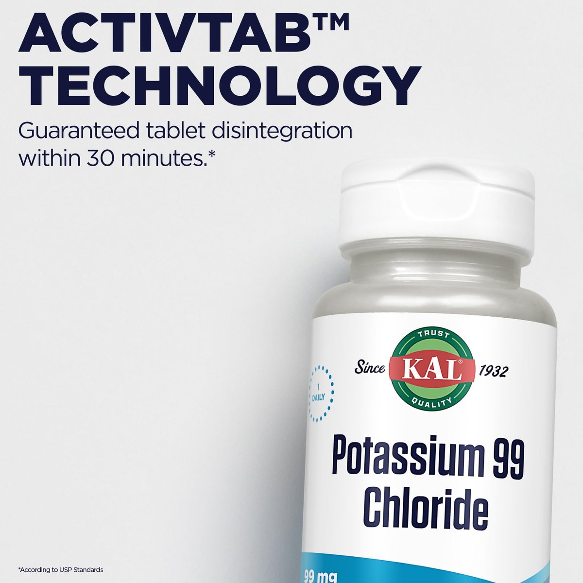 KAL Potassium 99 Chlorid - 99 mg Kaliumchlorid Tabletten, Elektrolyt-Ergänzung für Männer und Frauen - 100 Tabletten