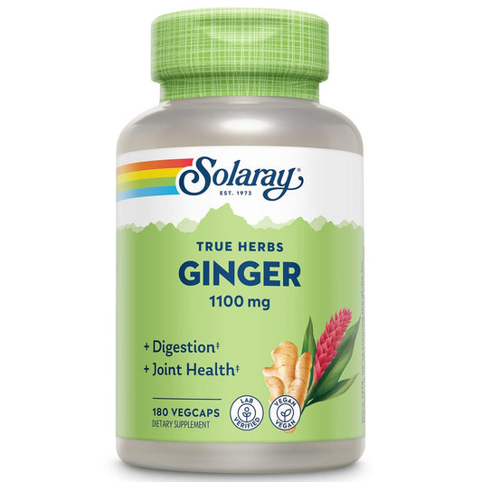 SOLARAY Ingwer Kapseln für Männer & Frauen - 1100 mg pro Portion, 180 vegane Kapseln - Verdauungsunterstützung, Magen- und Reiseunwohlsein