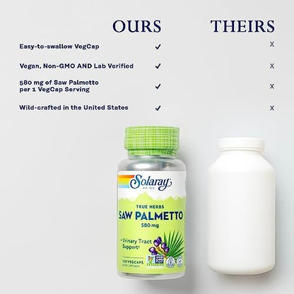 SOLARAY Sägepalme Beere 580 mg – Gesunde Prostata & Harnwege Unterstützung durch Fettsäuren & Pflanzensterine für Männer und Frauen, Non-GMO, Vegan & Laborgeprüft, 100 VegCaps, 100 Portionen