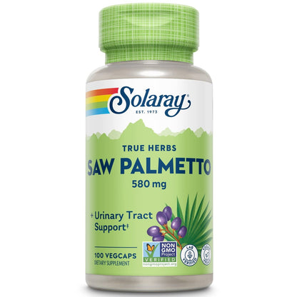 SOLARAY Sägepalme Beere 580 mg – Gesunde Prostata & Harnwege Unterstützung durch Fettsäuren & Pflanzensterine für Männer und Frauen, Non-GMO, Vegan & Laborgeprüft, 100 VegCaps, 100 Portionen