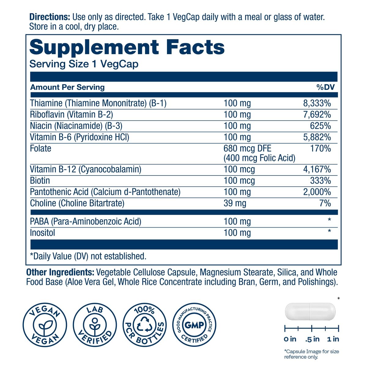 SOLARAY Vitamin B Komplex 100mg – 50 Kapseln – Alle 8 B-Vitamine für Energie, Nerven & Herz – Vegan