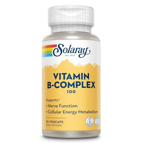 SOLARAY Vitamin B Komplex 100mg – 50 Kapseln – Alle 8 B-Vitamine für Energie, Nerven & Herz – Vegan