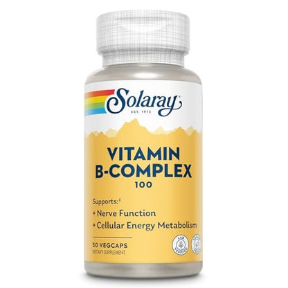 SOLARAY Vitamin B Komplex 100mg – 50 Kapseln – Alle 8 B-Vitamine für Energie, Nerven & Herz – Vegan