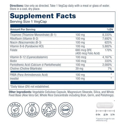 SOLARAY Vitamin B Komplex 100mg – 50 Kapseln – Alle 8 B-Vitamine für Energie, Nerven & Herz – Vegan