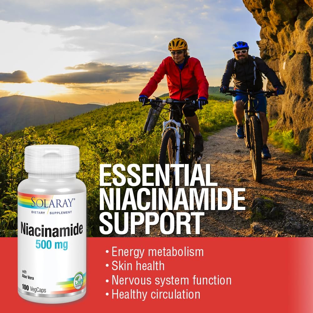 SOLARAY Niacinamid 500 mg | Vitamin B-3 | Unterstützung für Energiestoffwechsel, Kreislauf, Nerven & Hautgesundheit, 100 Kapseln