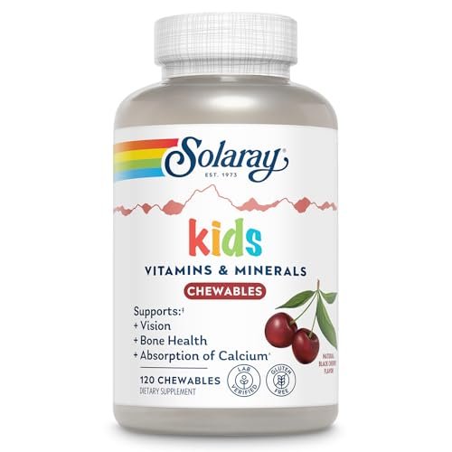 SOLARAY Kinder Multivitamin & Mineralien – 120 Kirsch-Kautabletten, 60 Portionen, glutenfrei