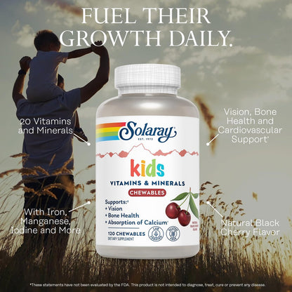 SOLARAY Kinder Multivitamin & Mineralien – 120 Kirsch-Kautabletten, 60 Portionen, glutenfrei