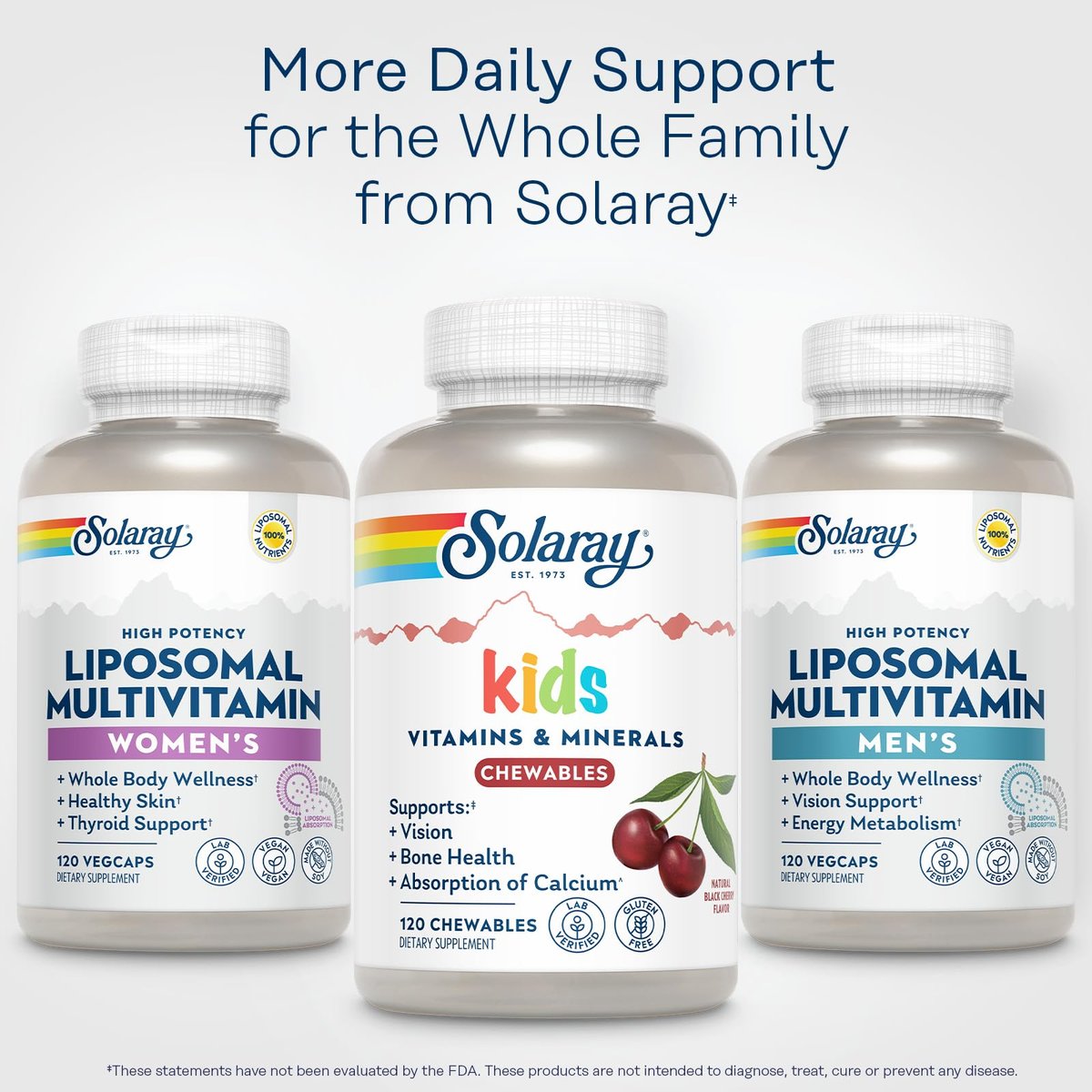 SOLARAY Kinder Multivitamin & Mineralien – 120 Kirsch-Kautabletten, 60 Portionen, glutenfrei