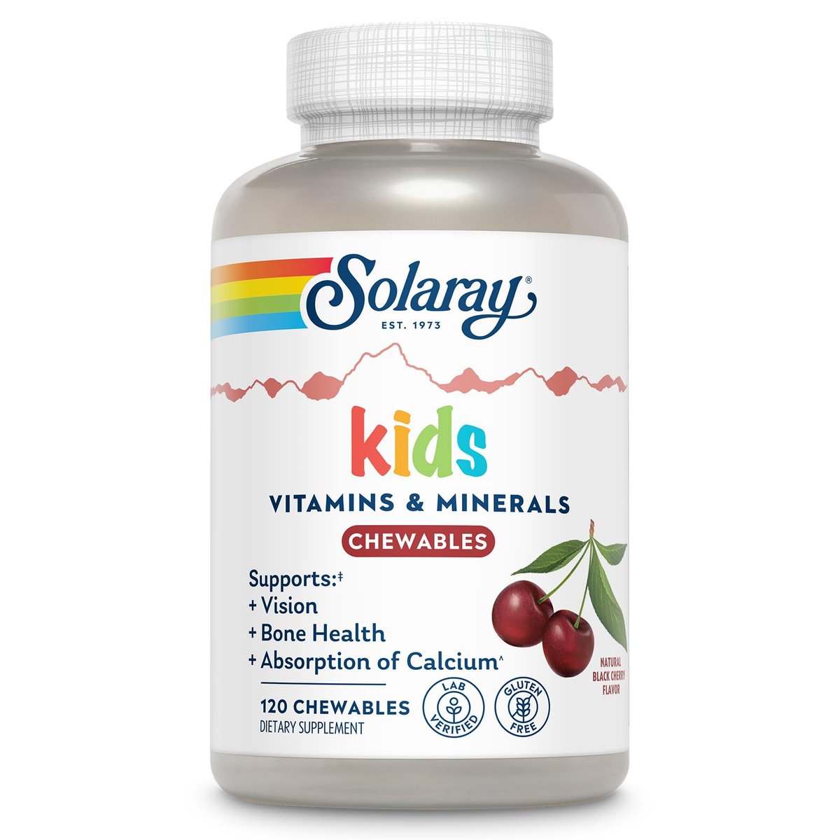 SOLARAY Kinder Multivitamin & Mineralien – 120 Kirsch-Kautabletten, 60 Portionen, glutenfrei