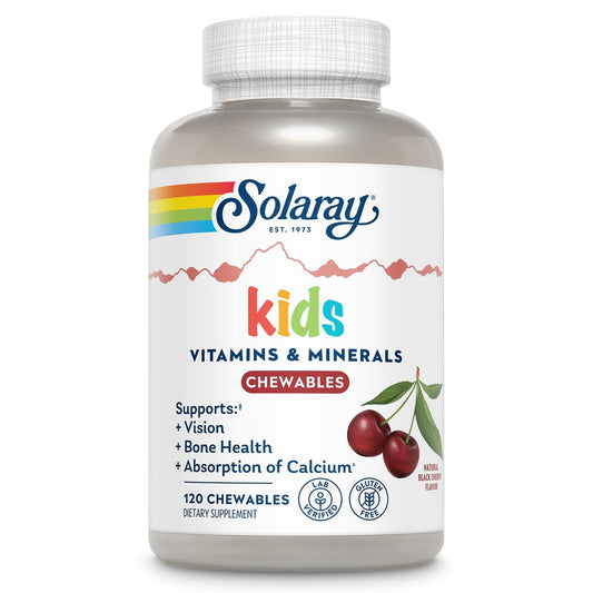 SOLARAY Kinder Multivitamin & Mineralien – 120 Kirsch-Kautabletten, 60 Portionen, glutenfrei