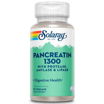 SOLARAY Pancreatin 1300 – Verdauungsenzyme mit Protease, Amylase, Lipase und Papain – 90 vegane Kapseln