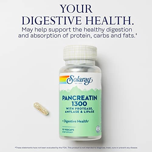 SOLARAY Pancreatin 1300 – Verdauungsenzyme mit Protease, Amylase, Lipase und Papain – 90 vegane Kapseln
