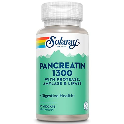 SOLARAY Pancreatin 1300 – Verdauungsenzyme mit Protease, Amylase, Lipase und Papain – 90 vegane Kapseln