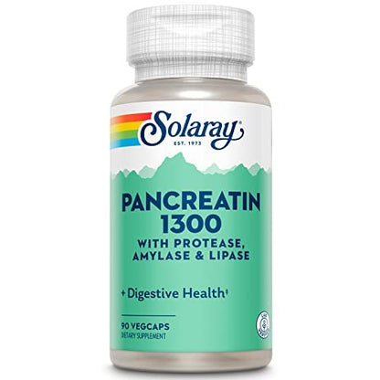 SOLARAY Pancreatin 1300 – Verdauungsenzyme mit Protease, Amylase, Lipase und Papain – 90 vegane Kapseln