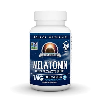 Source Naturals Melatonin 1 mg – 300 Minzgeschmack-Lutschtabletten zur Unterstützung des Schlafs*