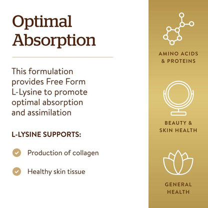 Solgar L-Lysin 1000 mg, 100 Tabletten – Optimale Absorption, unterstützt Haut- und Lippengesundheit, Kollagenaufbau, Vegan, Glutenfrei, Nicht-GVO