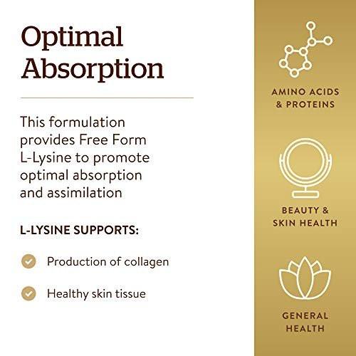 Solgar L-Lysin 1000 mg, 100 Tabletten – Optimale Absorption, unterstützt Haut- und Lippengesundheit, Kollagenaufbau, Vegan, Glutenfrei, Nicht-GVO