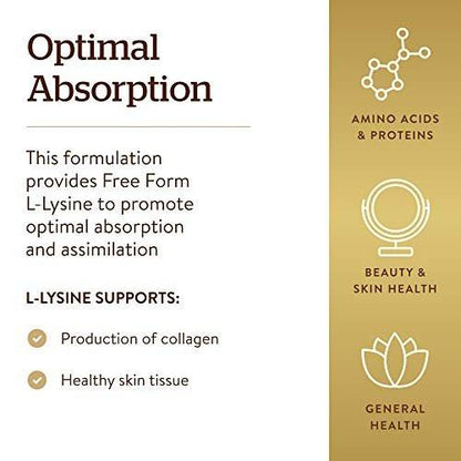 Solgar L-Lysin 1000 mg, 100 Tabletten – Optimale Absorption, unterstützt Haut- und Lippengesundheit, Kollagenaufbau, Vegan, Glutenfrei, Nicht-GVO