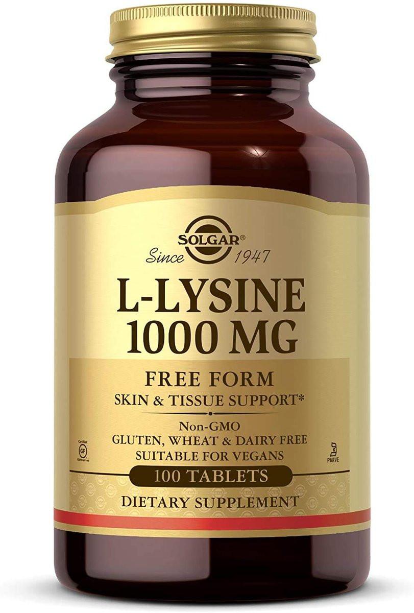 Solgar L-Lysin 1000 mg, 100 Tabletten – Optimale Absorption, unterstützt Haut- und Lippengesundheit, Kollagenaufbau, Vegan, Glutenfrei, Nicht-GVO