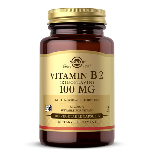 Solgar Vitamin B2 (Riboflavin) 100 mg – 100 vegane Kapseln für Energiestoffwechsel & Nervensystem – Nicht-GVO, glutenfrei, laktosefrei, koscher