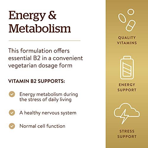 Solgar Vitamin B2 (Riboflavin) 100 mg – 100 vegane Kapseln für Energiestoffwechsel & Nervensystem – Nicht-GVO, glutenfrei, laktosefrei, koscher