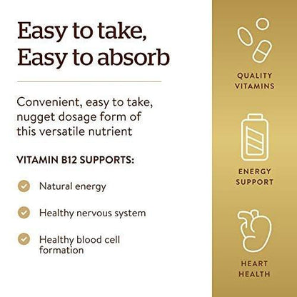 Solgar Vitamin B12 1000 mcg, 100 Nuggets – Energie, Nervensystem & Herz-Kreislauf – Nicht-GMO, Glutenfrei, Koscher