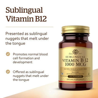 Solgar Vitamin B12 1000 mcg, 100 Nuggets – Energie, Nervensystem & Herz-Kreislauf – Nicht-GMO, Glutenfrei, Koscher