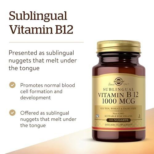 Solgar Vitamin B12 1000 mcg, 100 Nuggets – Energie, Nervensystem & Herz-Kreislauf – Nicht-GMO, Glutenfrei, Koscher