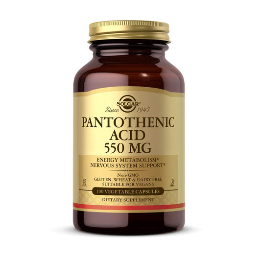 Solgar Pantothensäure 550 mg – Vitamin B5 Kapseln für Energiestoffwechsel und Nervensystem, 100 Stück, glutenfrei, laktosefrei, koscher