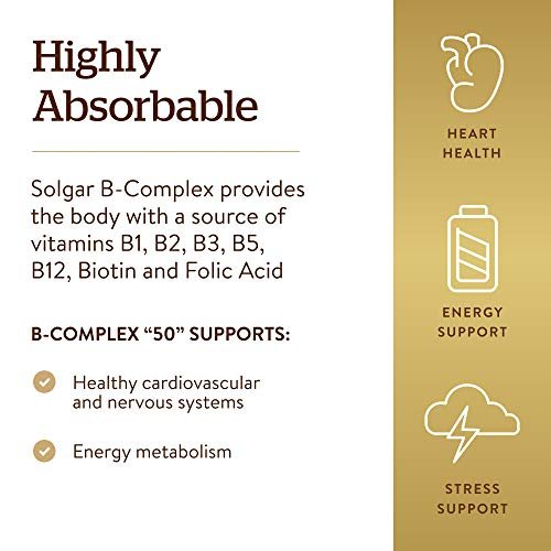 Solgar B-Complex „50“, 250 Vegane Kapseln – Energie, Herz & Nerven – Non-GMO, Glutenfrei, Laktosefrei, Koscher – 250 Portionen