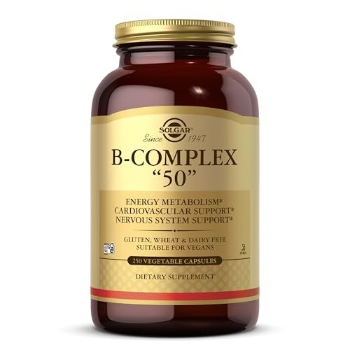 Solgar B-Complex „50“, 250 Vegane Kapseln – Energie, Herz & Nerven – Non-GMO, Glutenfrei, Laktosefrei, Koscher – 250 Portionen
