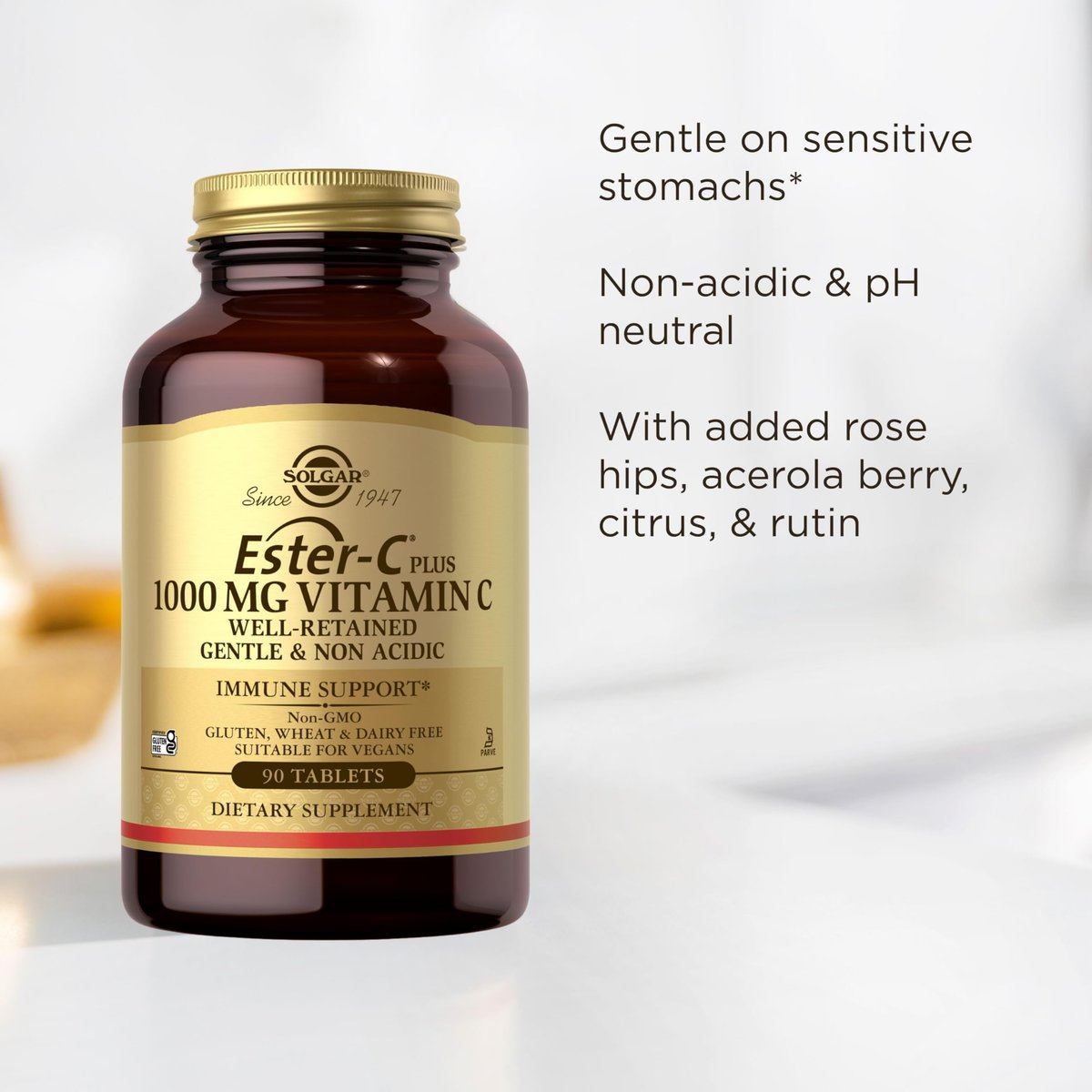 Solgar Ester-C Plus 1000 mg Vitamin C (Ascorbat-Komplex), 90 Tabletten - Magenfreundlich & Nicht Sauer - Antioxidans & Immunsystem-Unterstützung - Vegan, Glutenfrei, Koscher