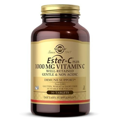 Solgar Ester-C Plus 1000 mg Vitamin C (Ascorbat-Komplex), 90 Tabletten - Magenfreundlich & Nicht Sauer - Antioxidans & Immunsystem-Unterstützung - Vegan, Glutenfrei, Koscher