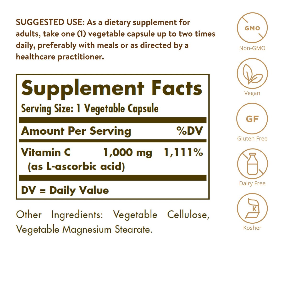 Solgar Vitamin C 1000 mg – 100 vegane Kapseln – Antioxidans & Immununterstützung – für allgemeines Wohlbefinden, gesunde Haut & Gelenke – mit Bioflavonoiden – Non-GMO, glutenfrei, koscher – 100 Portionen