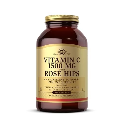 Solgar Vitamin C 1500 mg mit Hagebutte, 180 Tabletten - Antioxidans & Immununterstützung - Gesamtwohlbefinden - Unterstützt gesunde Haut & Gelenke - Non GMO, Vegan, Glutenfrei, Laktosefrei, Koscher - 180 Portionen