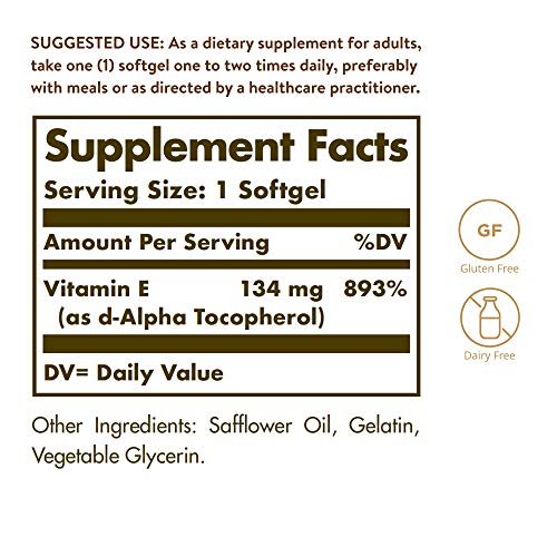 Solgar Vitamin E 200 IE Alpha, 100 Softgels – Antioxidant, gesunde Haut, Immunsystem – natürliches Vitamin E – glutenfrei, laktosefrei – 100 Portionen